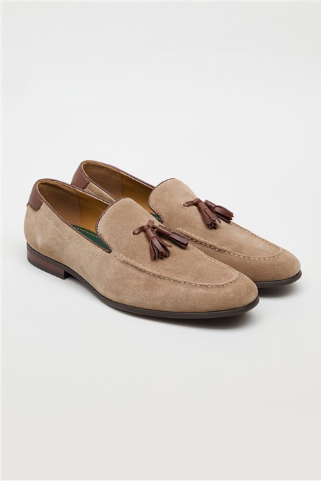 Racing Green Niky Stone Suede Tassel Loafer  by Suit Direct